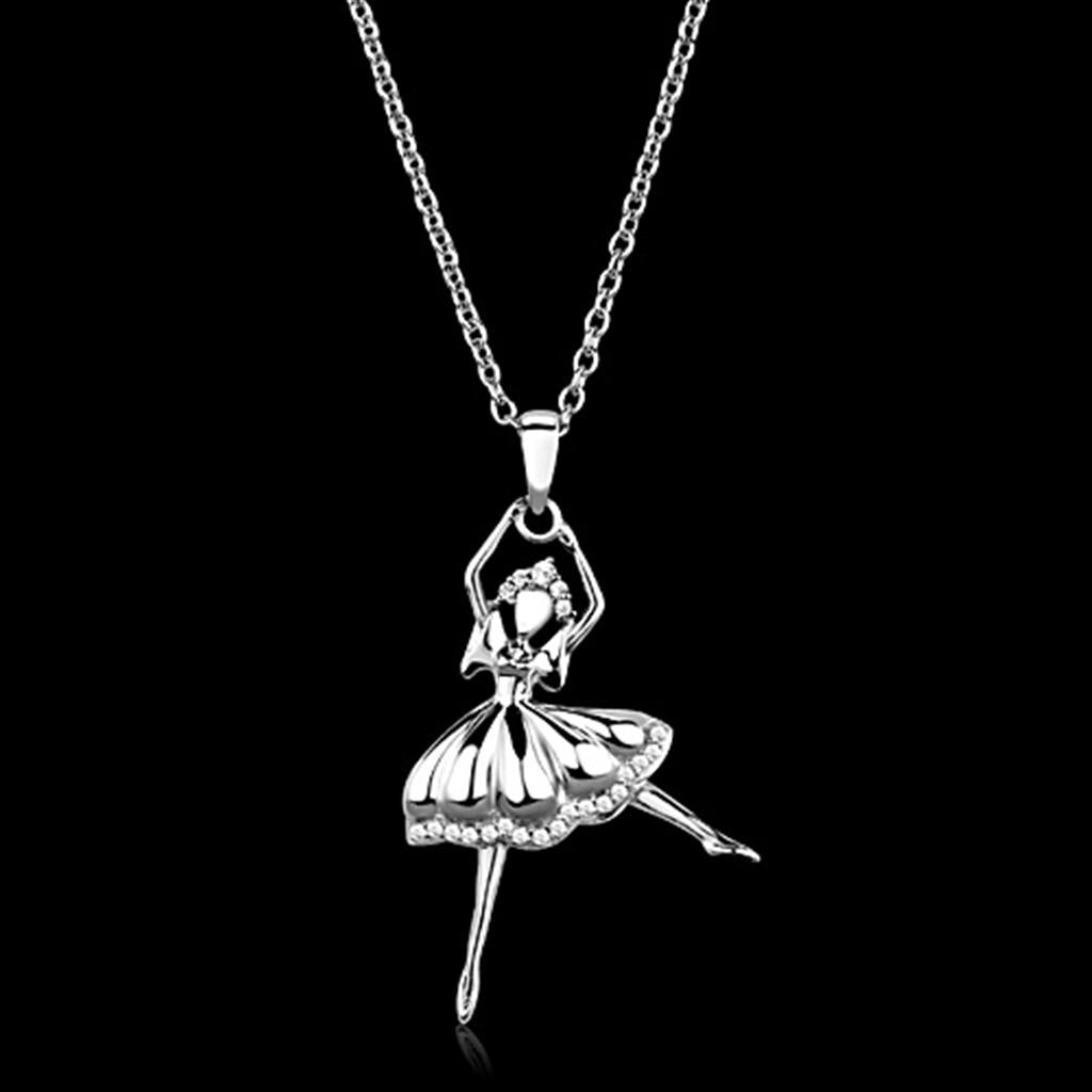 Rhodium 925 Sterling Silver Chain Pendant with AAA Grade CZ  in Clear