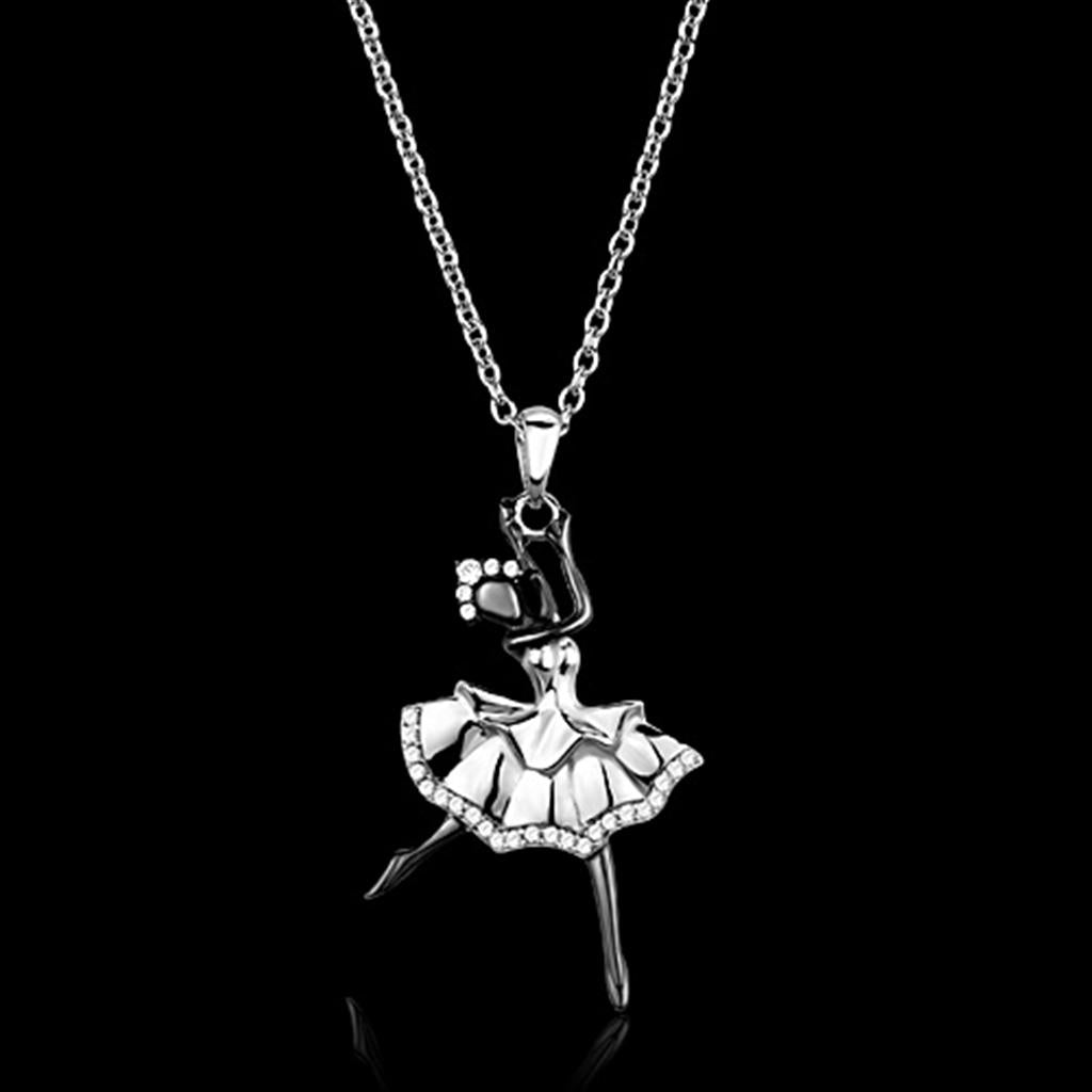 Rhodium + Ruthenium 925 Sterling Silver Chain Pendant with AAA Grade CZ  in Clear