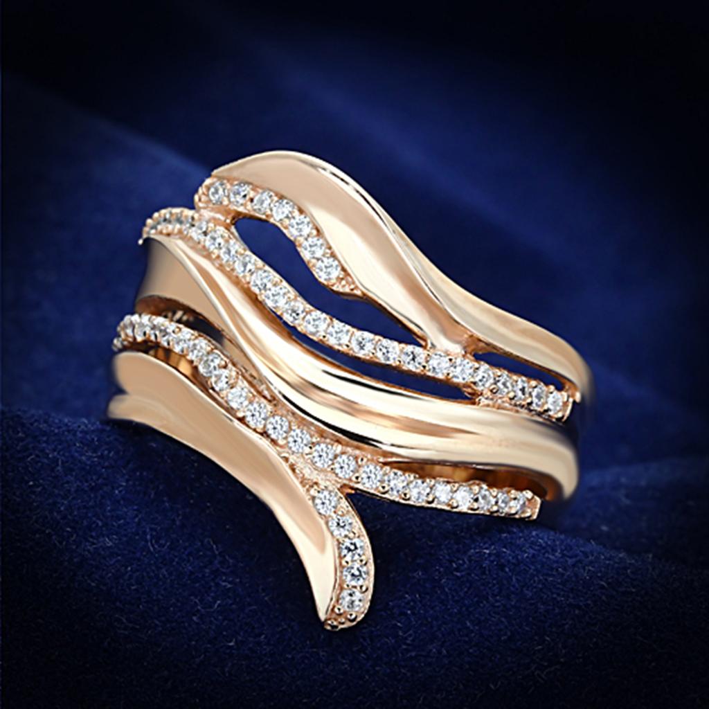 Rose Gold 925 Sterling Silver Ring with AAA Grade CZ  in Clear