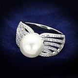 Rhodium 925 Sterling Silver Ring with Synthetic Pearl in White