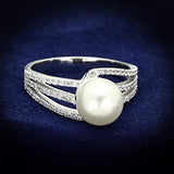 Rhodium 925 Sterling Silver Ring with Synthetic Pearl in White
