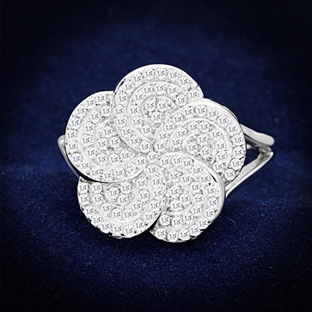 Rhodium 925 Sterling Silver Ring with AAA Grade CZ  in Clear