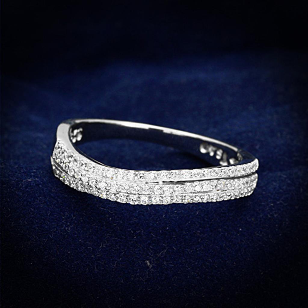 Rhodium 925 Sterling Silver Ring with AAA Grade CZ  in Clear