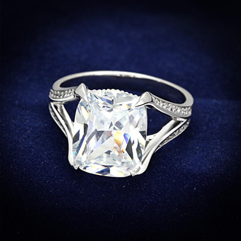 Rhodium 925 Sterling Silver Ring with AAA Grade CZ  in Clear