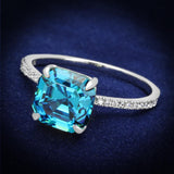 Rhodium 925 Sterling Silver Ring with Cubic  in Sea Blue