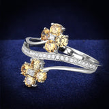 Rhodium 925 Sterling Silver Ring with AAA Grade CZ  in Champagne