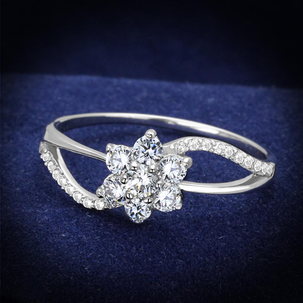 Rhodium 925 Sterling Silver Ring with AAA Grade CZ  in Clear