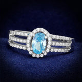 Rhodium 925 Sterling Silver Ring with AAA Grade CZ  in Sea Blue