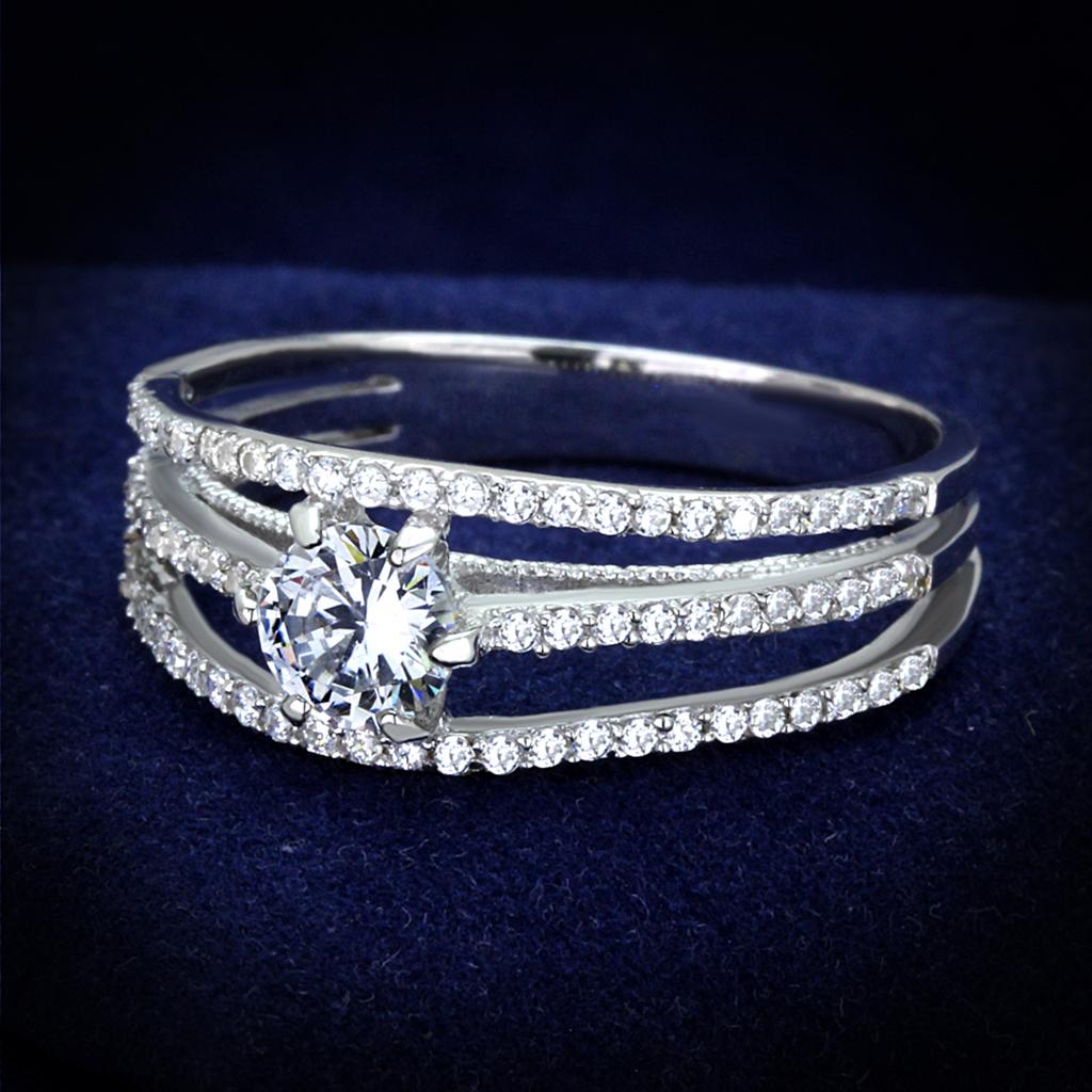 Rhodium 925 Sterling Silver Ring with AAA Grade CZ  in Clear