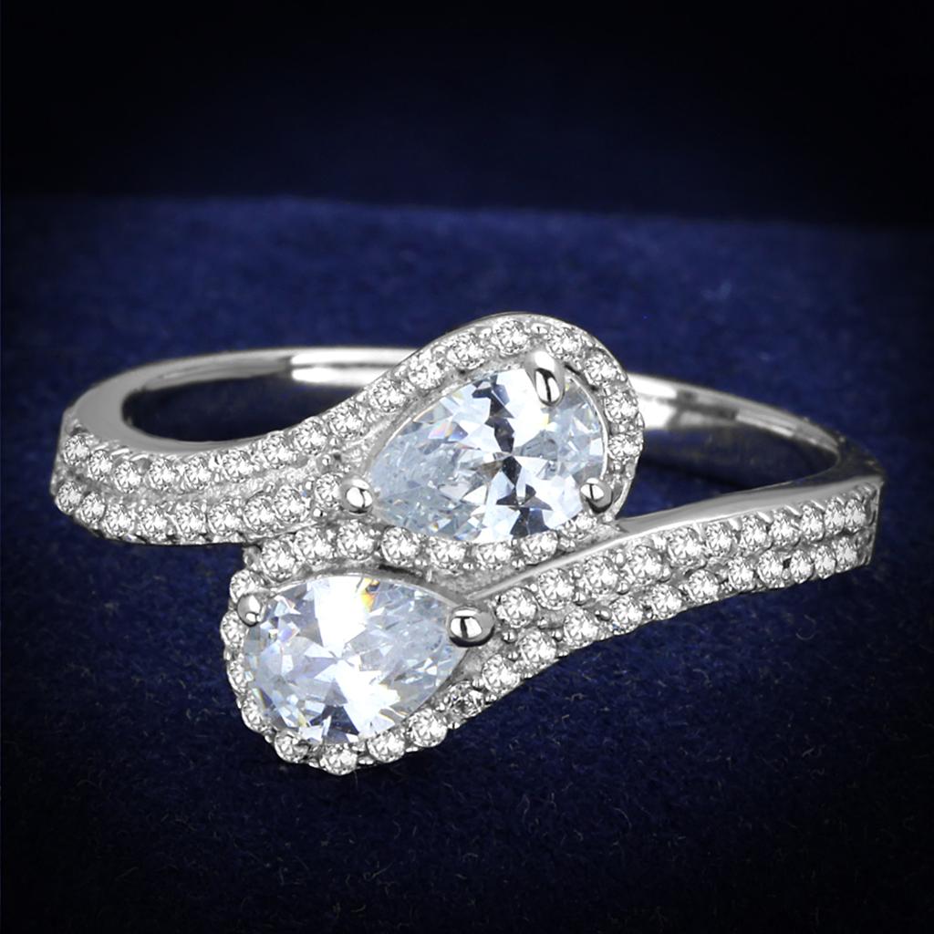 Rhodium 925 Sterling Silver Ring with AAA Grade CZ  in Clear