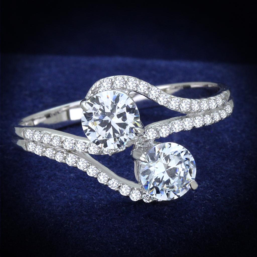 Rhodium 925 Sterling Silver Ring with AAA Grade CZ  in Clear