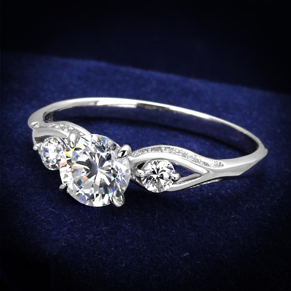 Rhodium 925 Sterling Silver Ring with AAA Grade CZ  in Clear