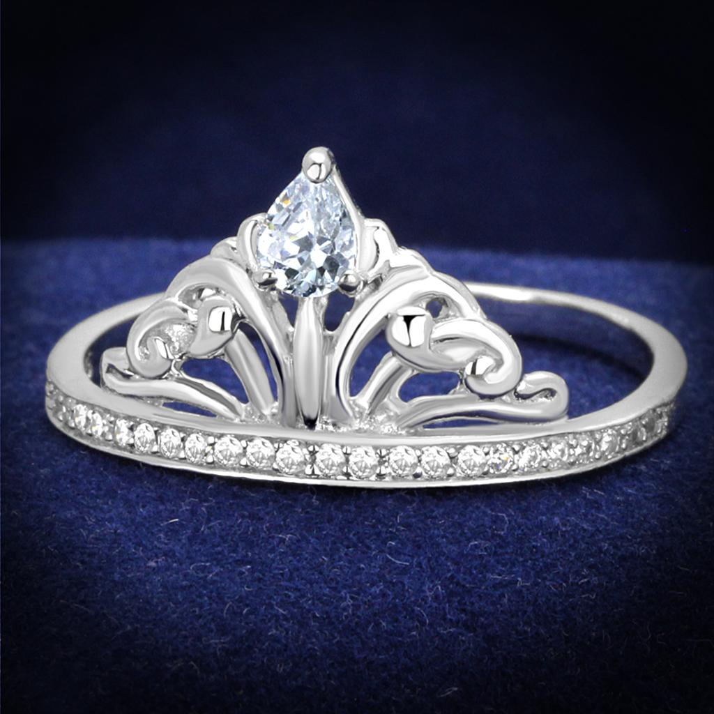 Rhodium 925 Sterling Silver Ring with AAA Grade CZ  in Clear