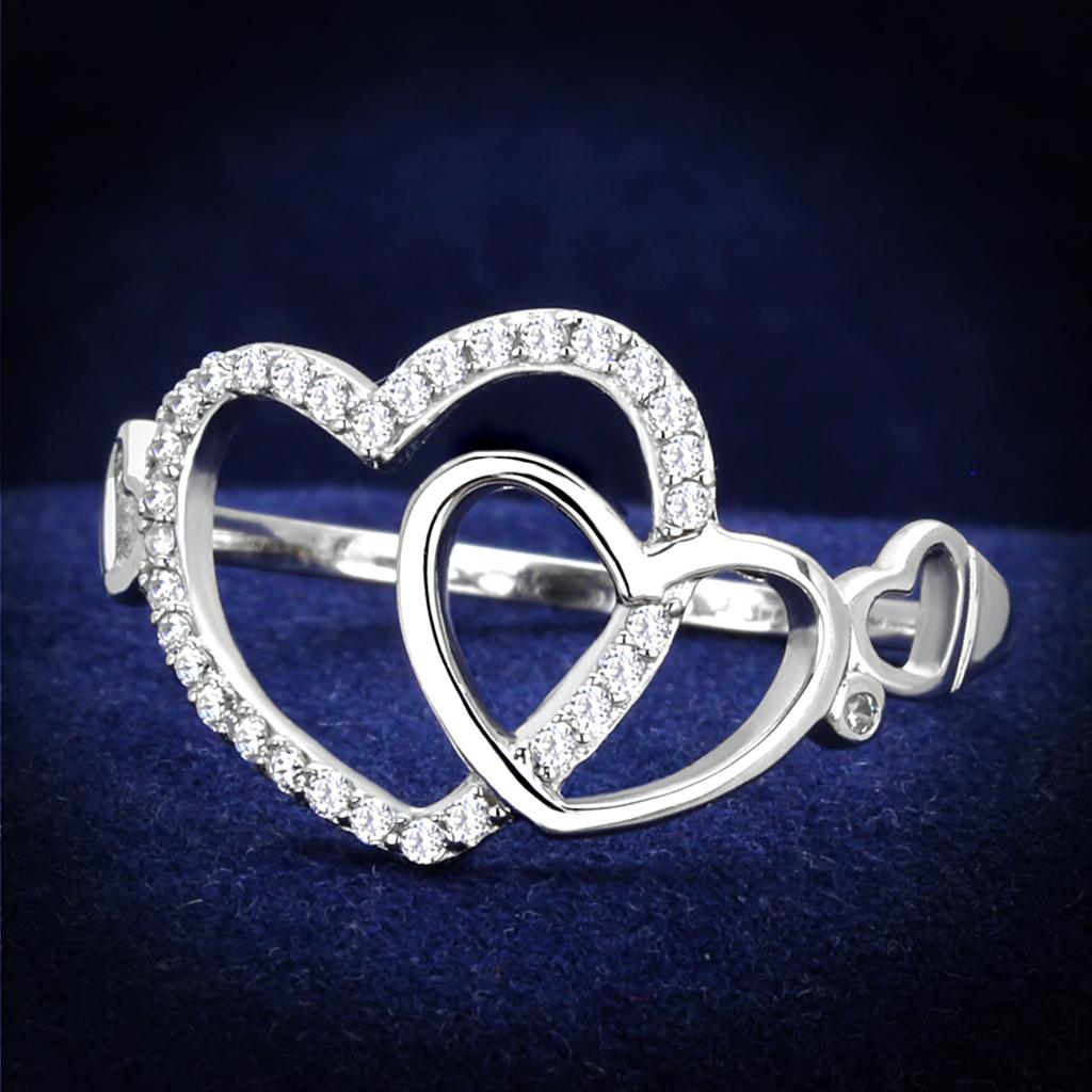 Rhodium 925 Sterling Silver Ring with AAA Grade CZ  in Clear