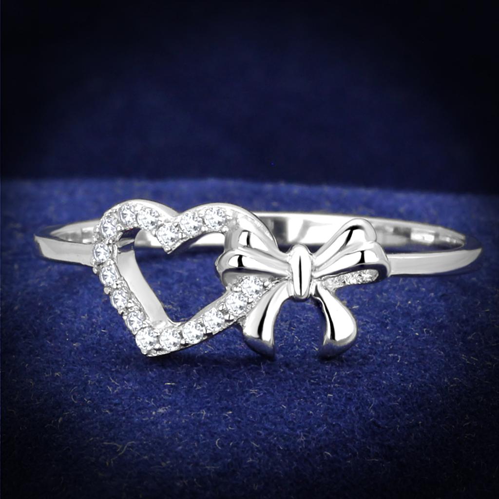Rhodium 925 Sterling Silver Ring with AAA Grade CZ  in Clear