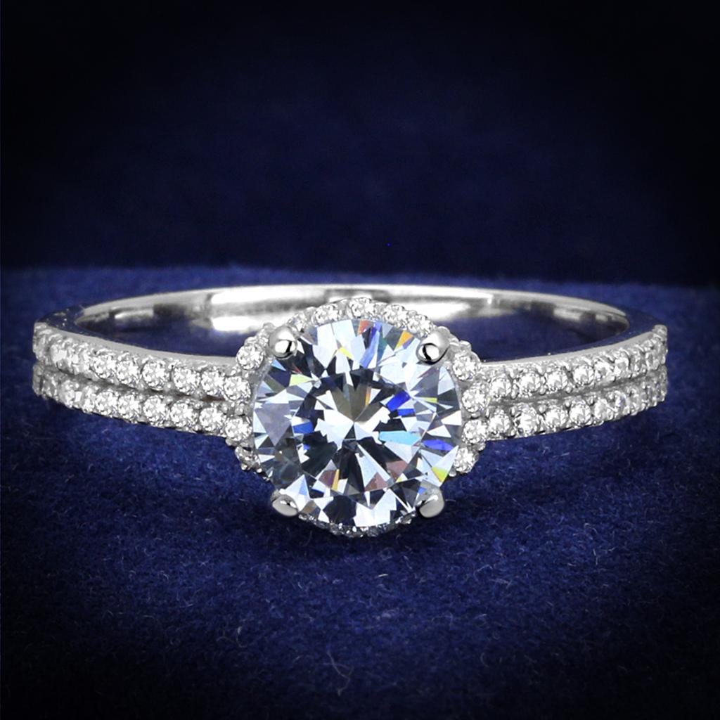 Rhodium 925 Sterling Silver Ring with AAA Grade CZ  in Clear