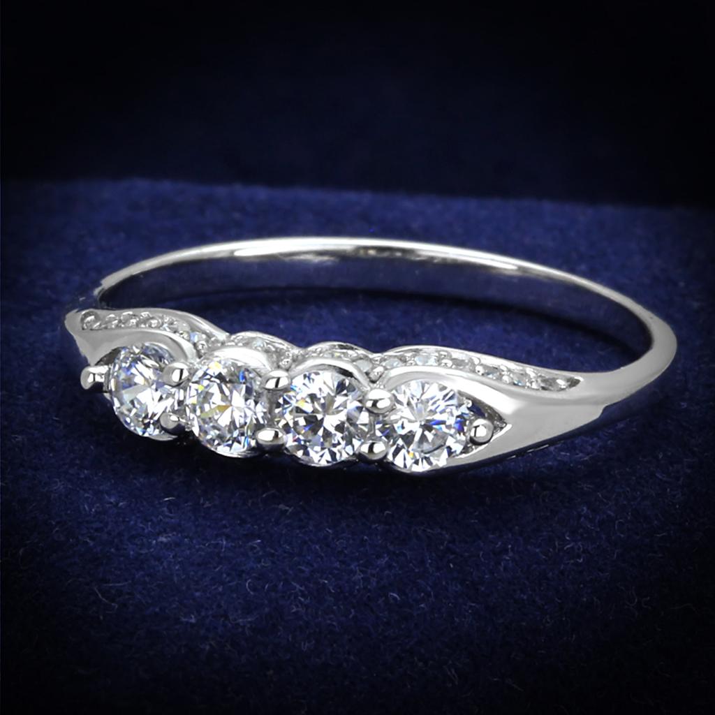 Rhodium 925 Sterling Silver Ring with AAA Grade CZ  in Clear