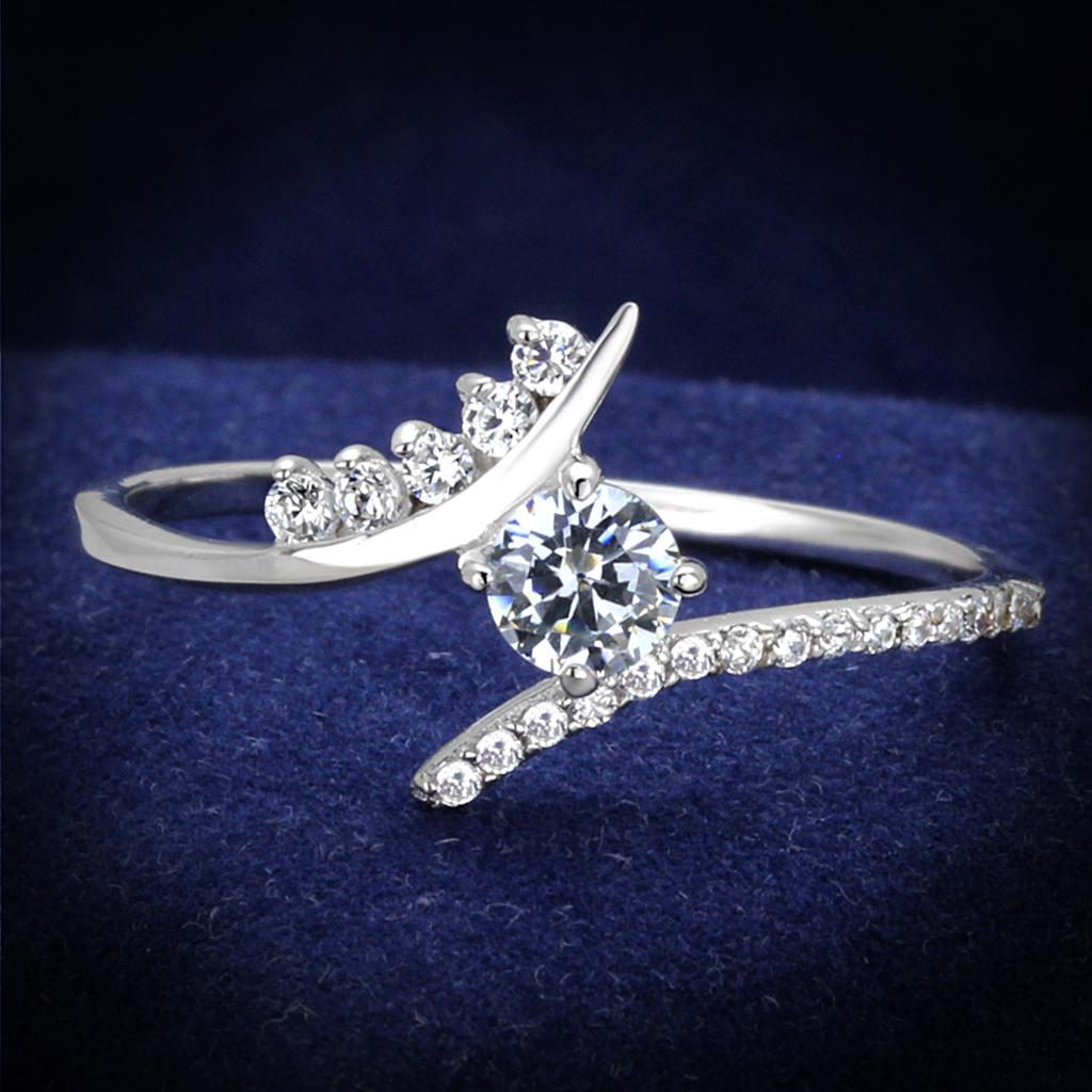 Rhodium 925 Sterling Silver Ring with AAA Grade CZ  in Clear