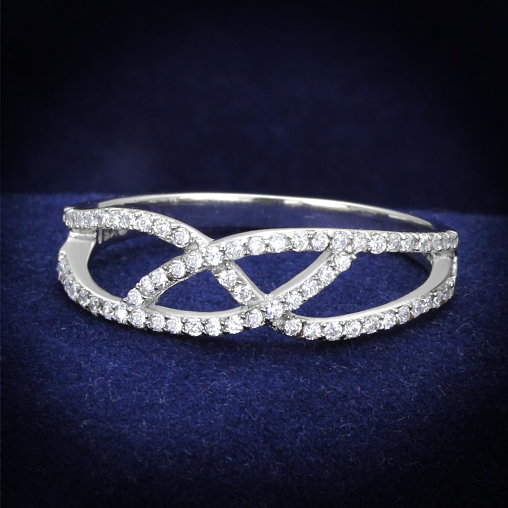 Rhodium 925 Sterling Silver Ring with AAA Grade CZ  in Clear