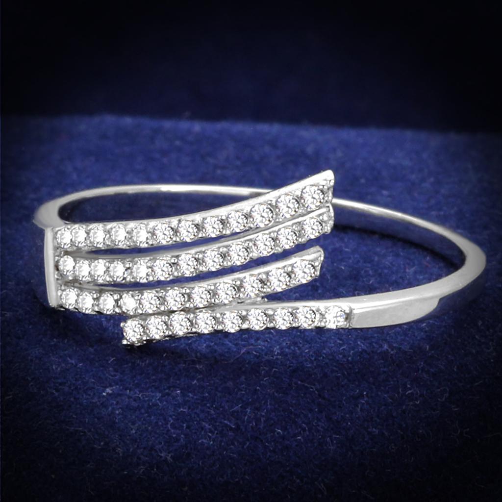 Rhodium 925 Sterling Silver Ring with AAA Grade CZ  in Clear