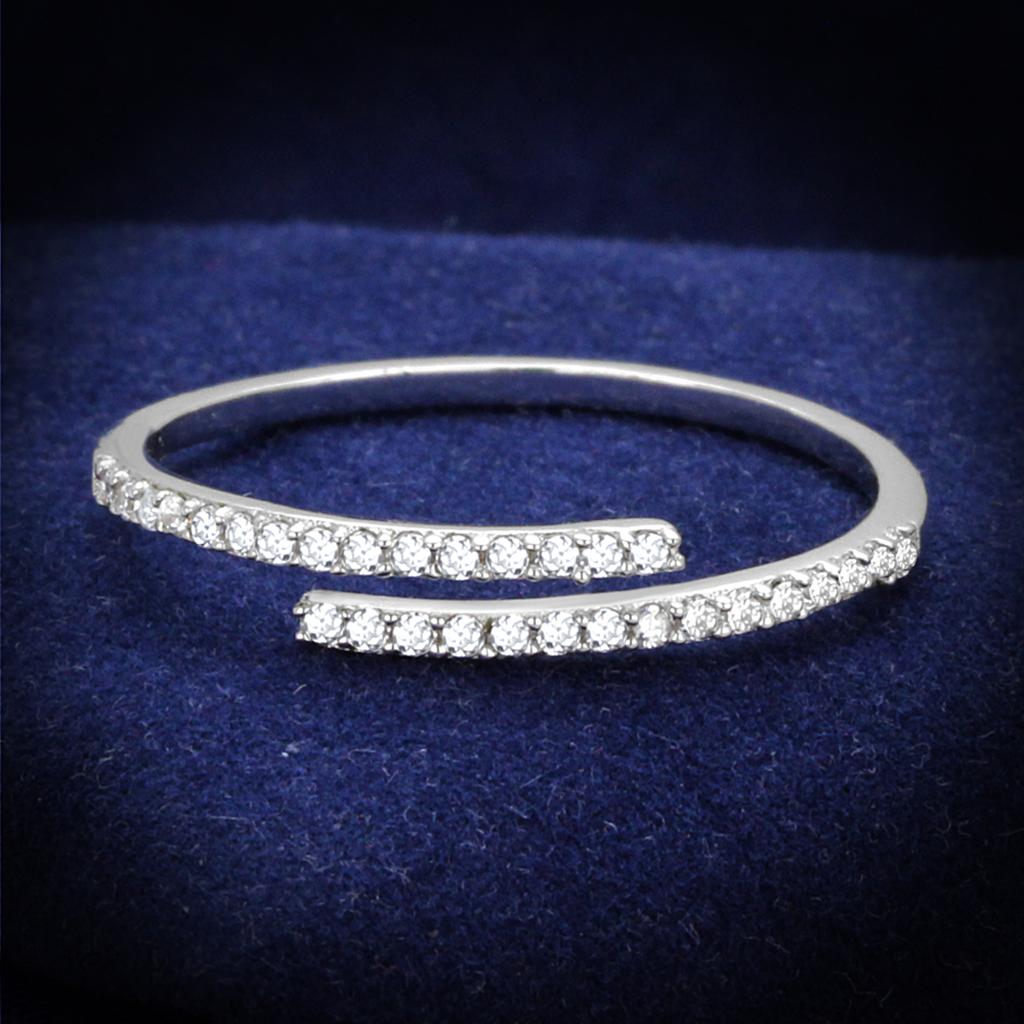 Rhodium 925 Sterling Silver Ring with AAA Grade CZ  in Clear