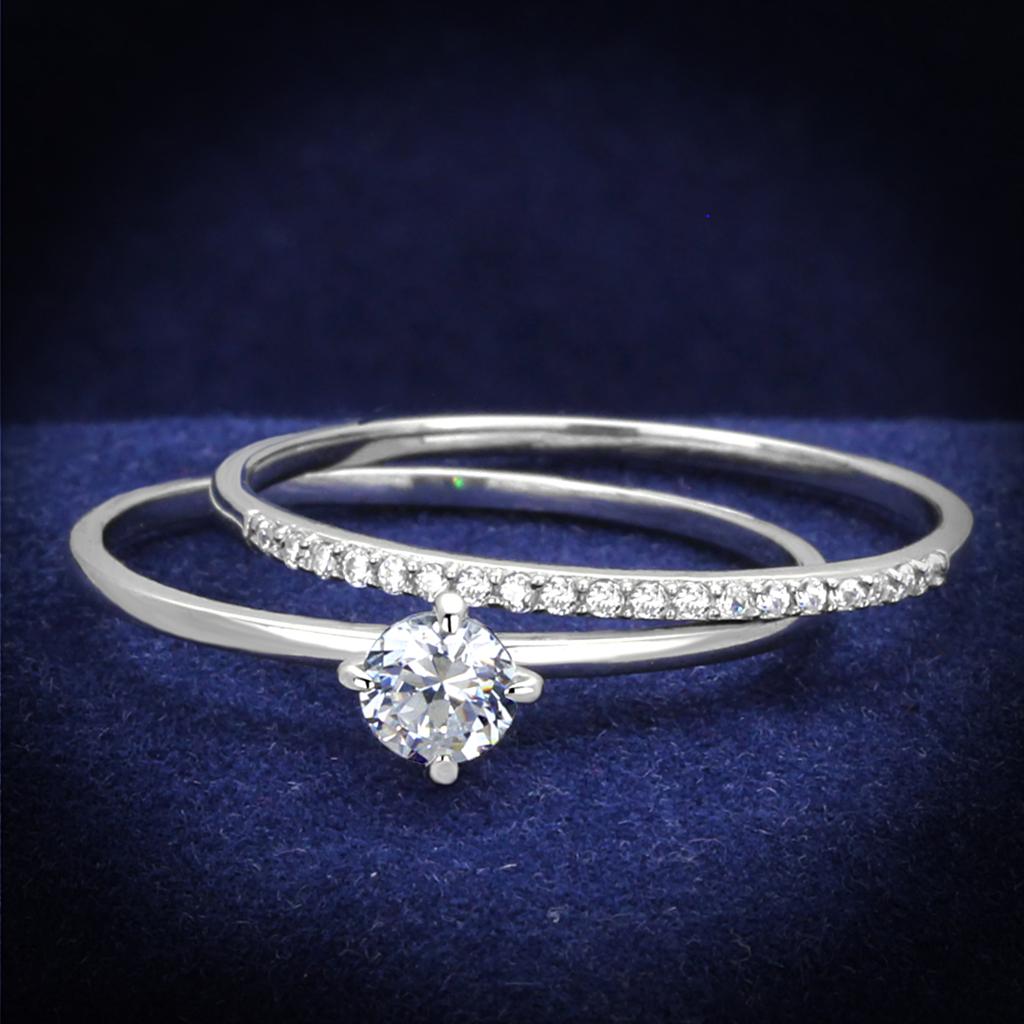 Rhodium 925 Sterling Silver Ring with AAA Grade CZ  in Clear