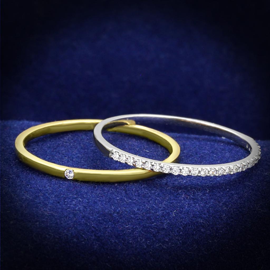 Gold+Rhodium 925 Sterling Silver Ring with AAA Grade CZ  in Clear
