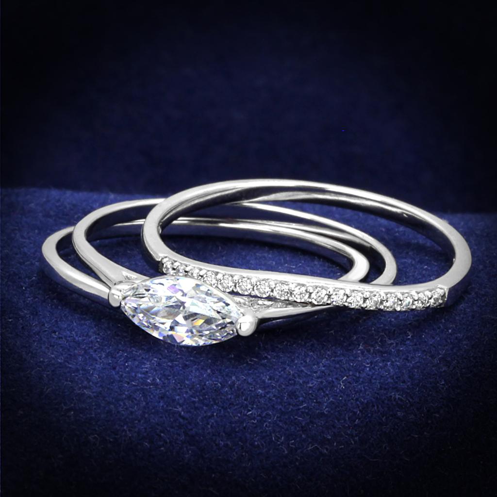 Rhodium 925 Sterling Silver Ring with AAA Grade CZ  in Clear