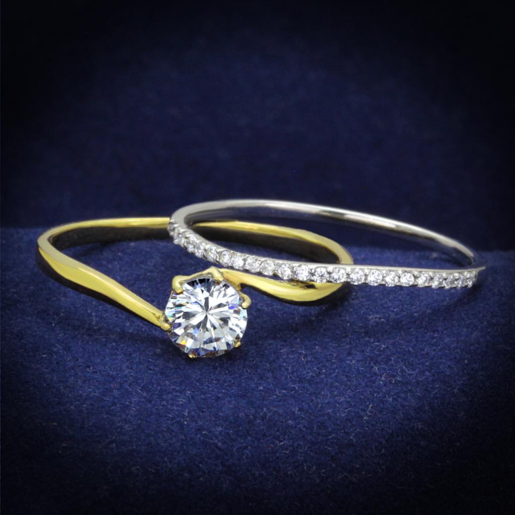 Gold+Rhodium 925 Sterling Silver Ring with AAA Grade CZ  in Clear