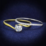 Gold+Rhodium 925 Sterling Silver Ring with AAA Grade CZ  in Clear