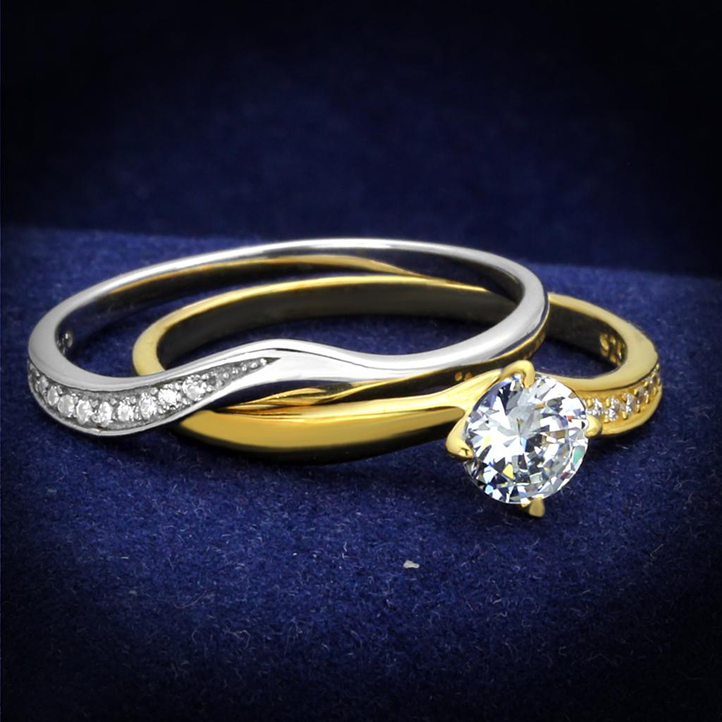 Gold+Rhodium 925 Sterling Silver Ring with AAA Grade CZ  in Clear