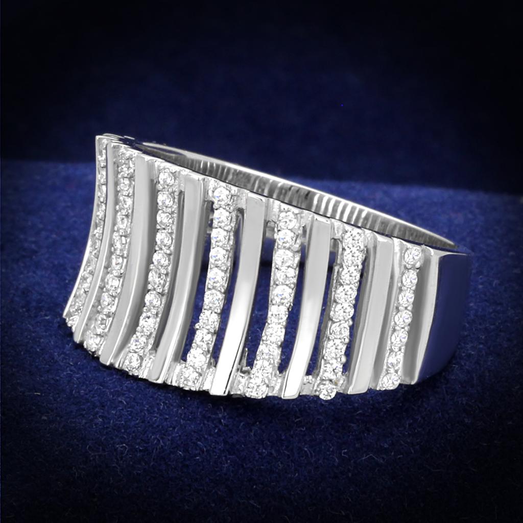 Rhodium 925 Sterling Silver Ring with AAA Grade CZ  in Clear