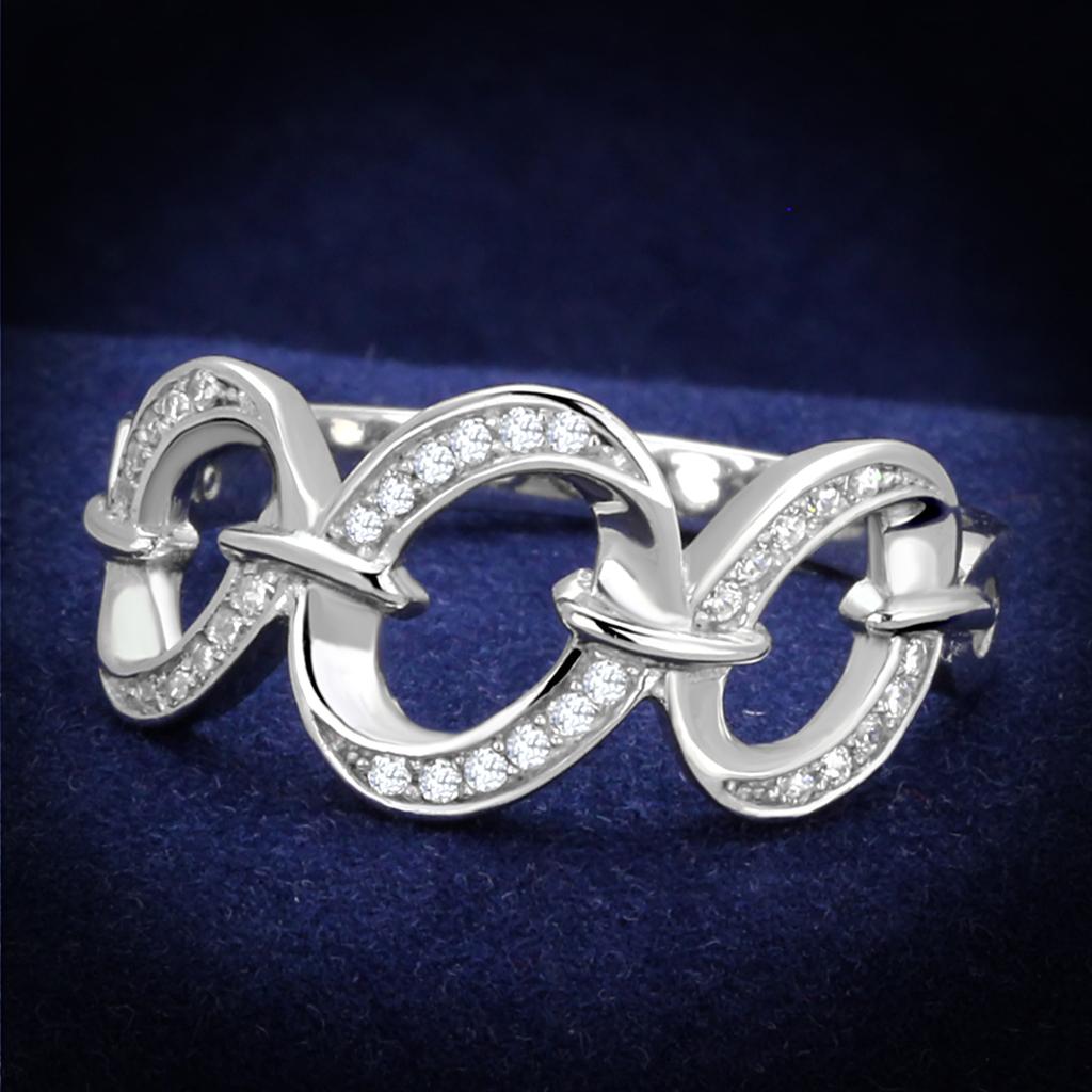 Rhodium 925 Sterling Silver Ring with AAA Grade CZ  in Clear
