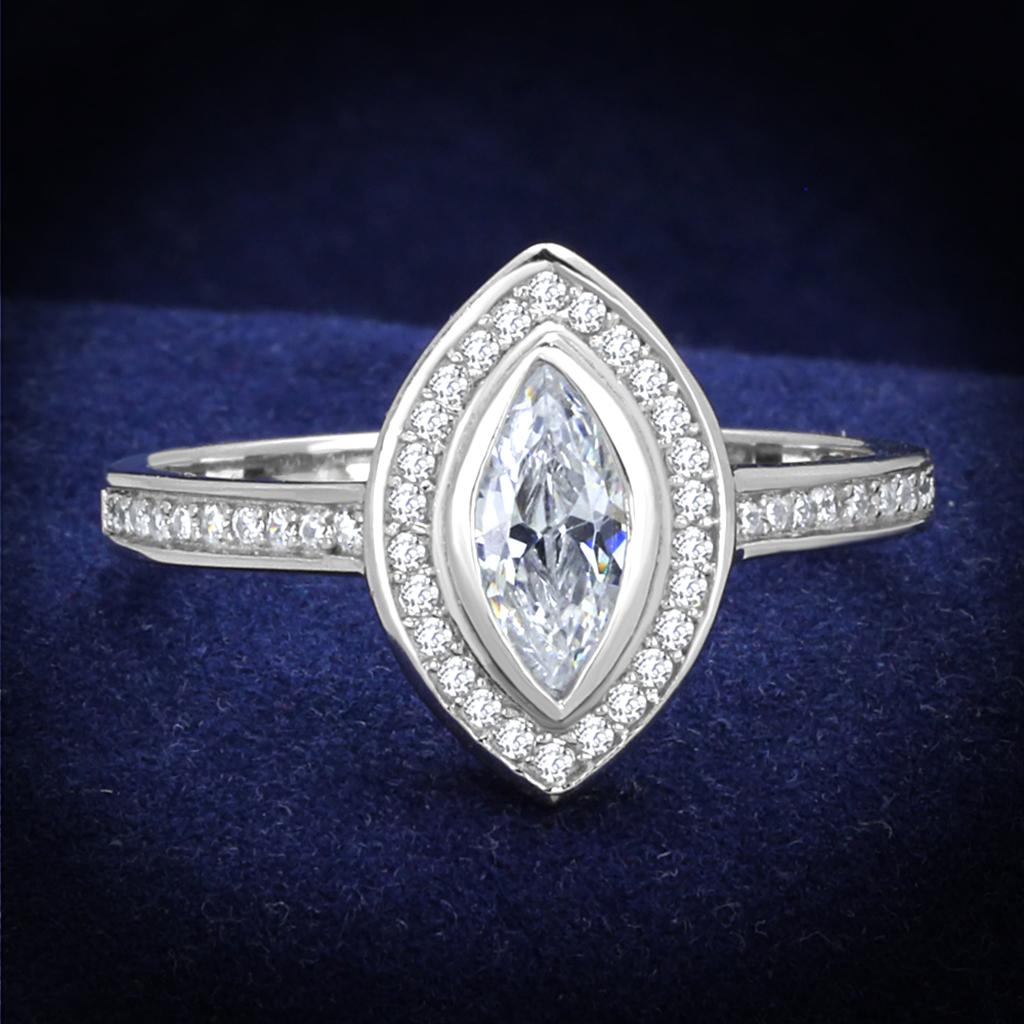 Rhodium 925 Sterling Silver Ring with AAA Grade CZ  in Clear