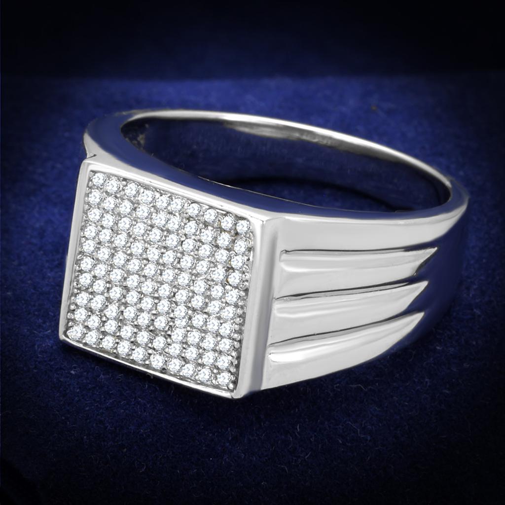 Rhodium 925 Sterling Silver Ring with AAA Grade CZ  in Clear