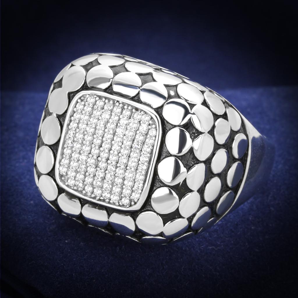 Rhodium 925 Sterling Silver Ring with AAA Grade CZ  in Clear