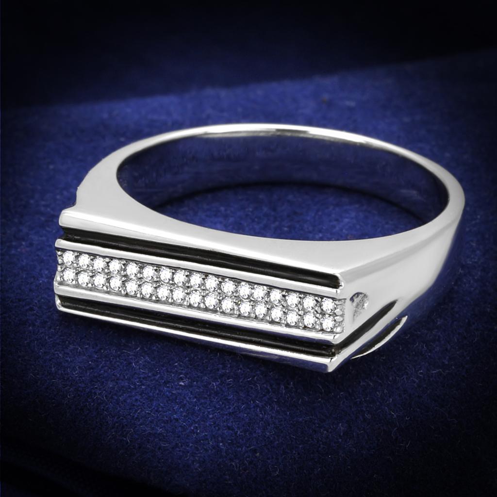 Rhodium 925 Sterling Silver Ring with AAA Grade CZ  in Clear