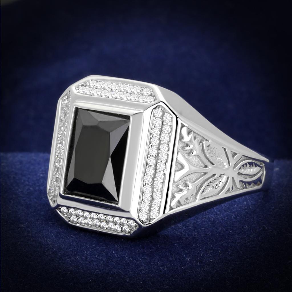Rhodium 925 Sterling Silver Ring with AAA Grade CZ  in Black Diamond