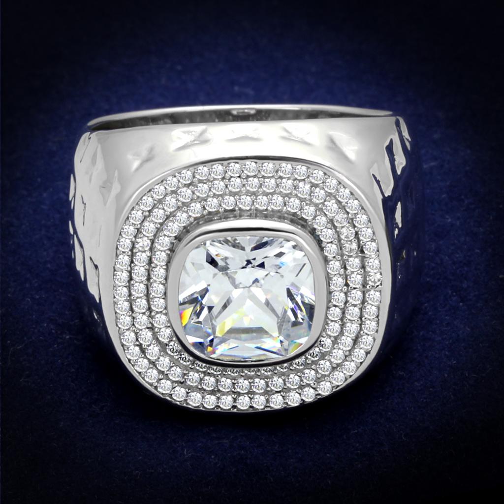 Rhodium 925 Sterling Silver Ring with AAA Grade CZ  in Clear
