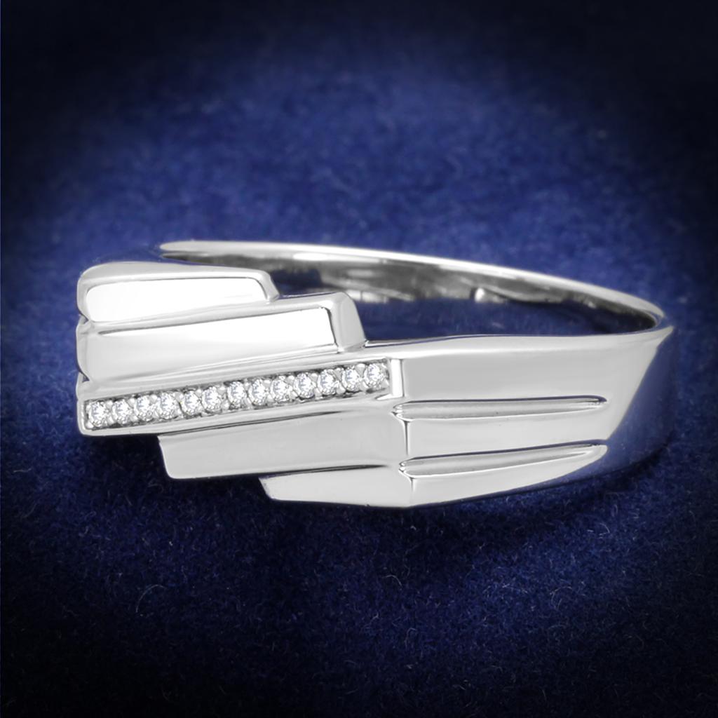 Rhodium 925 Sterling Silver Ring with AAA Grade CZ  in Clear