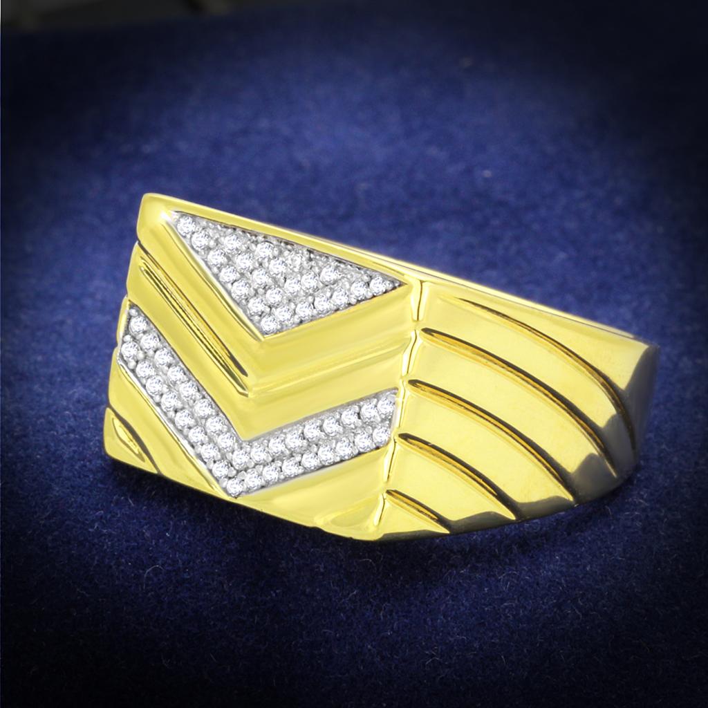 Gold+Rhodium 925 Sterling Silver Ring with AAA Grade CZ  in Clear