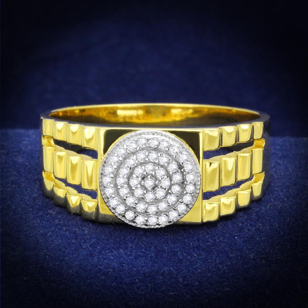 Gold+Rhodium 925 Sterling Silver Ring with AAA Grade CZ  in Clear