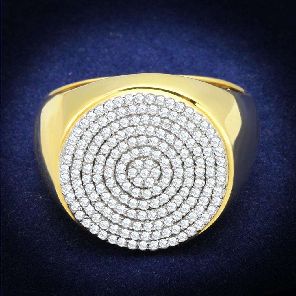 Gold+Rhodium 925 Sterling Silver Ring with AAA Grade CZ  in Clear