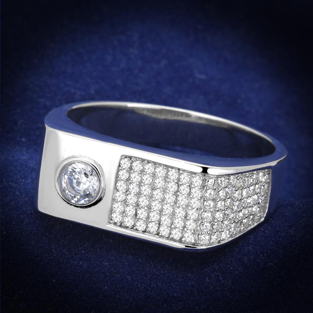 Rhodium 925 Sterling Silver Ring with AAA Grade CZ  in Clear