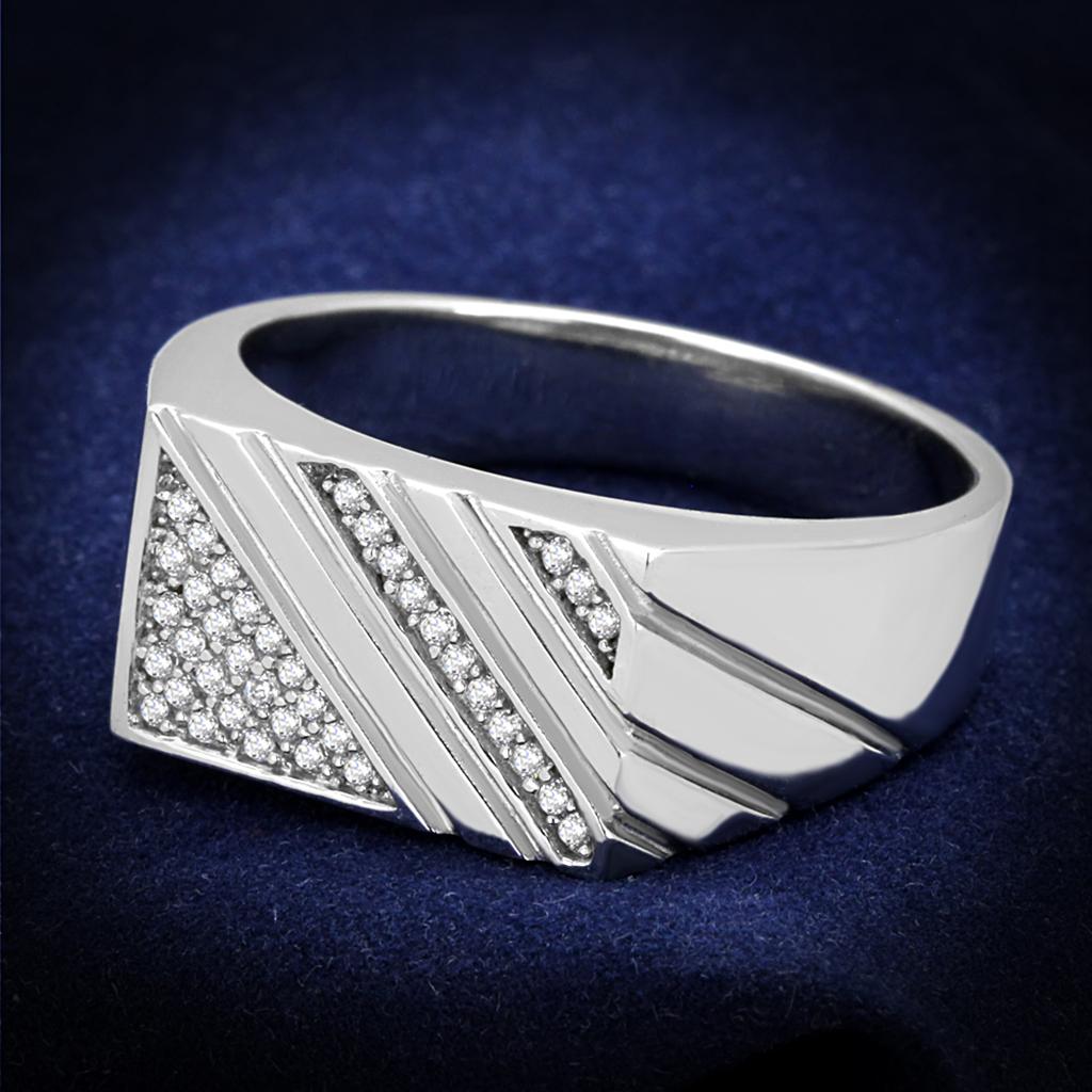 Rhodium 925 Sterling Silver Ring with AAA Grade CZ  in Clear