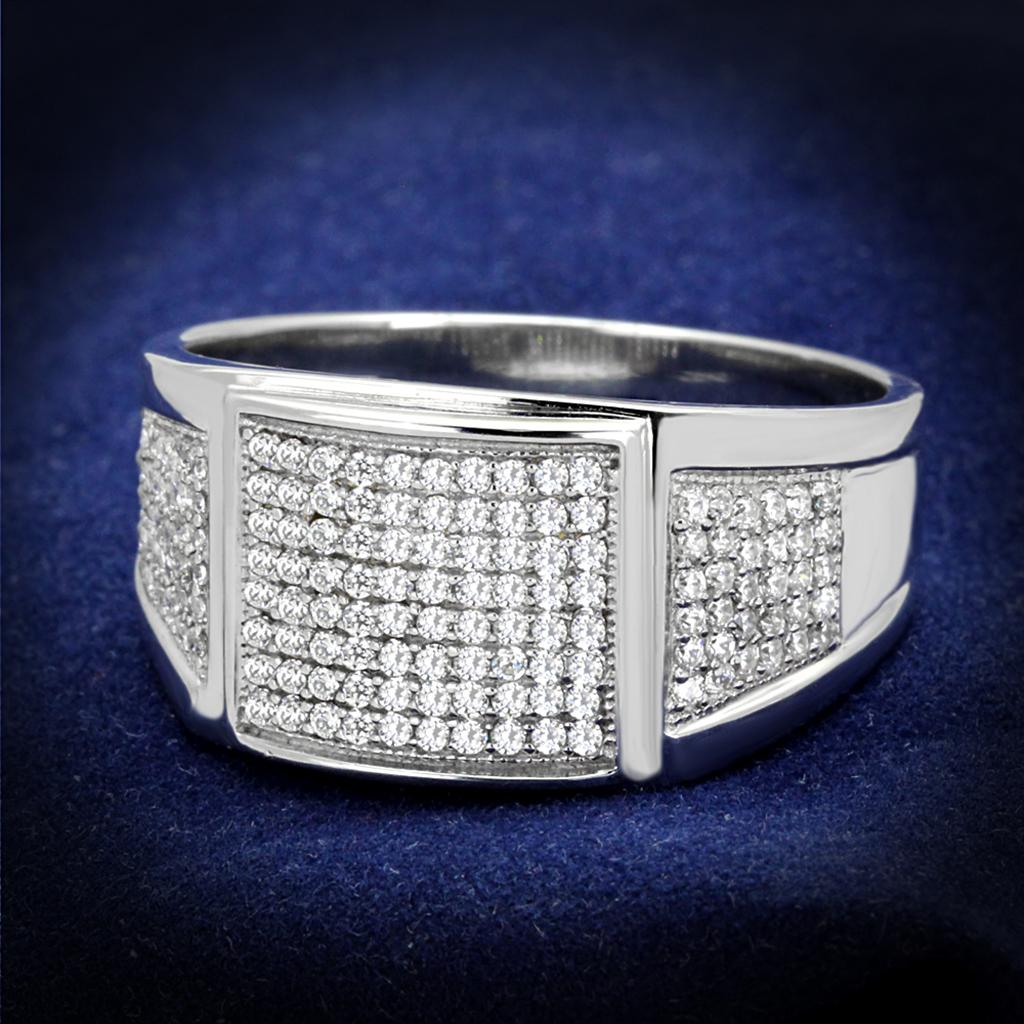Rhodium 925 Sterling Silver Ring with AAA Grade CZ  in Clear