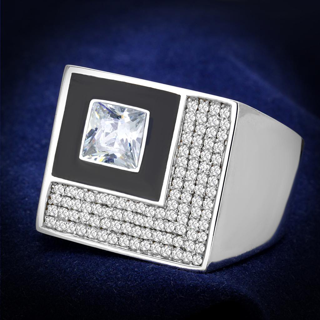 Rhodium 925 Sterling Silver Ring with AAA Grade CZ  in Clear