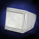 Rhodium 925 Sterling Silver Ring with Precious Stone Conch in White