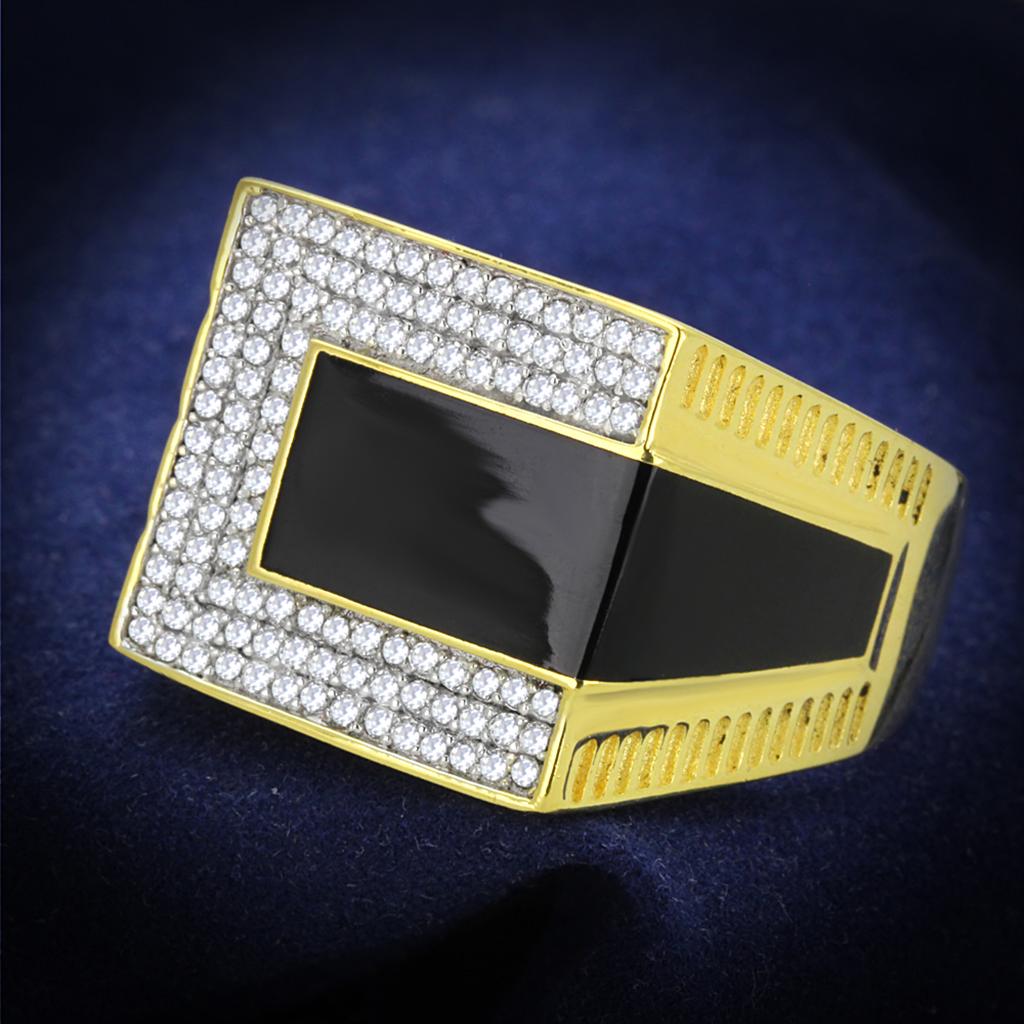 Gold+Rhodium 925 Sterling Silver Ring with AAA Grade CZ  in Clear