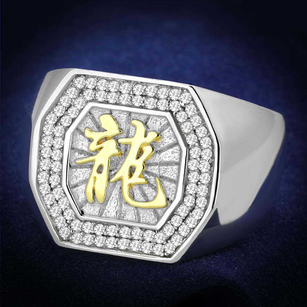 Reverse Two-Tone 925 Sterling Silver Ring with AAA Grade CZ  in Clear